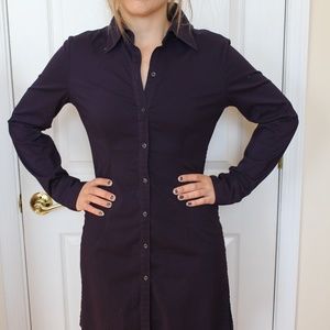 Express Button Up Purple Long Sleeve Dress - Small